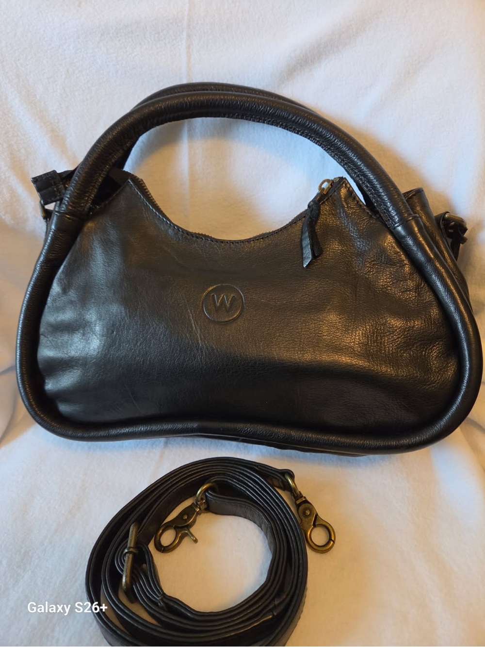 Wanderers Travel Co. Black Leather Shoulder Bag